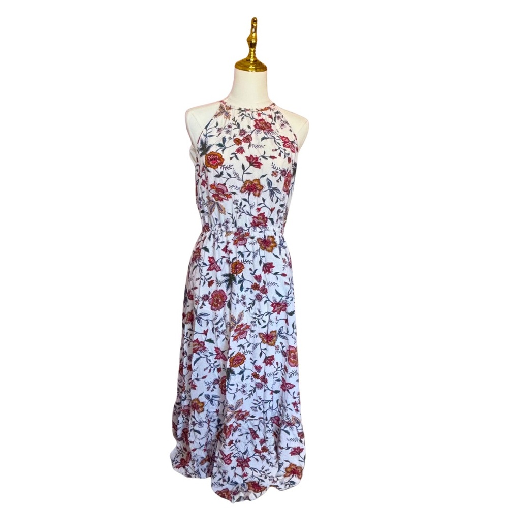 Old Navy Halter White Red Floral Midi Dress